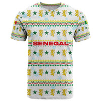 Senegal Christmas T Shirt with White-Green-Yellow Design, Golden Lion, and Festive Stars Motif - Wonder Print Shop