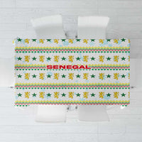 Senegal Christmas Tablecloth with White-Green-Yellow Design, Golden Lion, and Festive Stars Motif - Wonder Print Shop