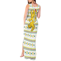 Senegal Christmas Tank Maxi Dress with White-Green-Yellow Design, Golden Lion, and Festive Stars Motif - Wonder Print Shop