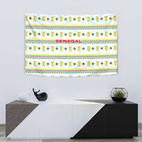 Senegal Christmas Tapestry with White-Green-Yellow Design, Golden Lion, and Festive Stars Motif - Wonder Print Shop