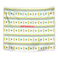 Senegal Christmas Tapestry with White-Green-Yellow Design, Golden Lion, and Festive Stars Motif - Wonder Print Shop
