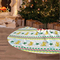 Senegal Christmas Tree Skirt with White-Green-Yellow Design, Golden Lion, and Festive Stars Motif - Wonder Print Shop