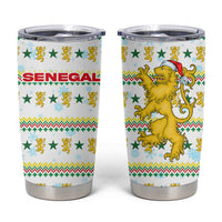 Senegal Christmas Tumbler Cup with White-Green-Yellow Design, Golden Lion, and Festive Stars Motif - Wonder Print Shop
