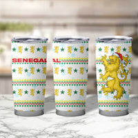 Senegal Christmas Tumbler Cup with White-Green-Yellow Design, Golden Lion, and Festive Stars Motif - Wonder Print Shop