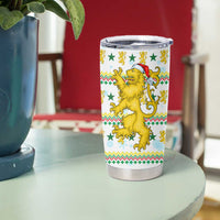 Senegal Christmas Tumbler Cup with White-Green-Yellow Design, Golden Lion, and Festive Stars Motif - Wonder Print Shop