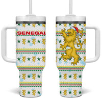 Senegal Christmas Tumbler With Handle with White-Green-Yellow Design, Golden Lion, and Festive Stars Motif - Wonder Print Shop