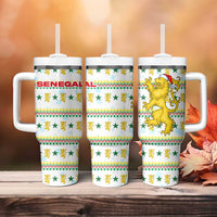 Senegal Christmas Tumbler With Handle with White-Green-Yellow Design, Golden Lion, and Festive Stars Motif - Wonder Print Shop