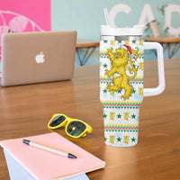 Senegal Christmas Tumbler With Handle with White-Green-Yellow Design, Golden Lion, and Festive Stars Motif - Wonder Print Shop