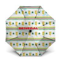 Senegal Christmas Umbrella with White-Green-Yellow Design, Golden Lion, and Festive Stars Motif - Wonder Print Shop