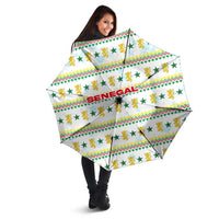 Senegal Christmas Umbrella with White-Green-Yellow Design, Golden Lion, and Festive Stars Motif - Wonder Print Shop