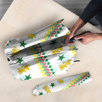 Senegal Christmas Umbrella with White-Green-Yellow Design, Golden Lion, and Festive Stars Motif - Wonder Print Shop