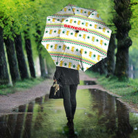 Senegal Christmas Umbrella with White-Green-Yellow Design, Golden Lion, and Festive Stars Motif - Wonder Print Shop