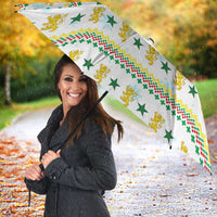 Senegal Christmas Umbrella with White-Green-Yellow Design, Golden Lion, and Festive Stars Motif - Wonder Print Shop