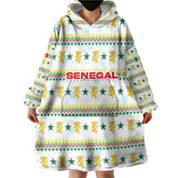 Senegal Christmas Wearable Blanket Hoodie with White-Green-Yellow Design, Golden Lion, and Festive Stars Motif - Wonder Print Shop