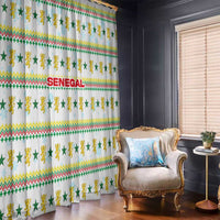 Senegal Christmas Window Curtain with White-Green-Yellow Design, Golden Lion, and Festive Stars Motif - Wonder Print Shop