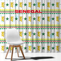 Senegal Christmas Window Curtain with White-Green-Yellow Design, Golden Lion, and Festive Stars Motif - Wonder Print Shop