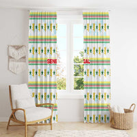 Senegal Christmas Window Curtain with White-Green-Yellow Design, Golden Lion, and Festive Stars Motif - Wonder Print Shop