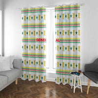 Senegal Christmas Window Curtain with White-Green-Yellow Design, Golden Lion, and Festive Stars Motif - Wonder Print Shop