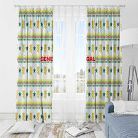 Senegal Christmas Window Curtain with White-Green-Yellow Design, Golden Lion, and Festive Stars Motif - Wonder Print Shop