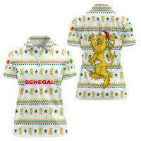 Senegal Christmas Women Polo Shirt with White-Green-Yellow Design, Golden Lion, and Festive Stars Motif - Wonder Print Shop