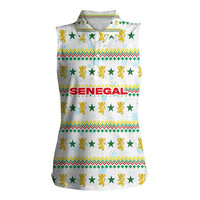 Senegal Christmas Women Sleeveless Polo Shirt with White-Green-Yellow Design, Golden Lion, and Festive Stars Motif - Wonder Print Shop