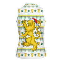 Senegal Christmas Women Sleeveless Polo Shirt with White-Green-Yellow Design, Golden Lion, and Festive Stars Motif - Wonder Print Shop
