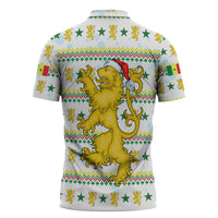 Senegal Christmas Zipper Polo Shirt with White-Green-Yellow Design, Golden Lion, and Festive Stars Motif - Wonder Print Shop