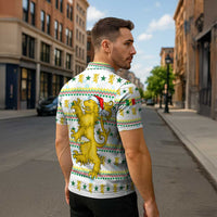 Senegal Christmas Zipper Polo Shirt with White-Green-Yellow Design, Golden Lion, and Festive Stars Motif - Wonder Print Shop