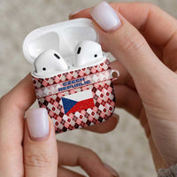 Czech Republic Christmas AirPods Case with Red-White Checkered Design, Double-Tailed Lion, and Festive Motif - Wonder Print Shop