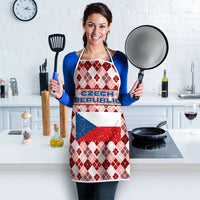 Czech Republic Christmas Apron with Red-White Checkered Design, Double-Tailed Lion, and Festive Motif - Wonder Print Shop