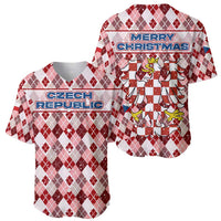 Czech Republic Christmas Baseball Jersey with Red-White Checkered Design, Double-Tailed Lion, and Festive Motif - Wonder Print Shop