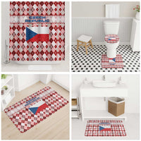 Czech Republic Christmas Bathroom Set with Red-White Checkered Design, Double-Tailed Lion, and Festive Motif - Wonder Print Shop