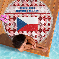 Czech Republic Christmas Beach Blanket with Red-White Checkered Design, Double-Tailed Lion, and Festive Motif - Wonder Print Shop