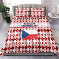 Czech Republic Christmas Bedding Set with Red-White Checkered Design, Double-Tailed Lion, and Festive Motif - Wonder Print Shop
