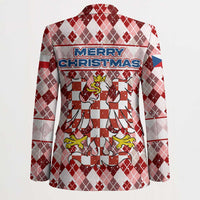 Czech Republic Christmas Blazer with Red-White Checkered Design, Double-Tailed Lion, and Festive Motif - Wonder Print Shop