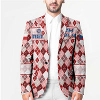 Czech Republic Christmas Blazer with Red-White Checkered Design, Double-Tailed Lion, and Festive Motif - Wonder Print Shop