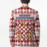 Czech Republic Christmas Blazer with Red-White Checkered Design, Double-Tailed Lion, and Festive Motif - Wonder Print Shop
