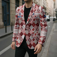 Czech Republic Christmas Blazer with Red-White Checkered Design, Double-Tailed Lion, and Festive Motif - Wonder Print Shop