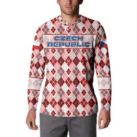 Czech Republic Christmas Button Sweatshirt with Red-White Checkered Design, Double-Tailed Lion, and Festive Motif - Wonder Print Shop