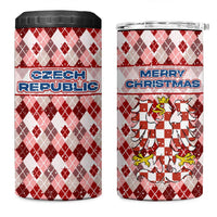 Czech Republic Christmas 4 in 1 Can Cooler Tumbler with Red-White Checkered Design, Double-Tailed Lion, and Festive Motif - Wonder Print Shop
