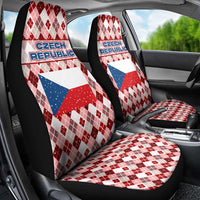 Czech Republic Christmas Car Seat Cover with Red-White Checkered Design, Double-Tailed Lion, and Festive Motif - Wonder Print Shop