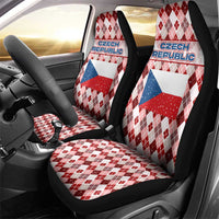 Czech Republic Christmas Car Seat Cover with Red-White Checkered Design, Double-Tailed Lion, and Festive Motif - Wonder Print Shop