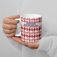 Czech Republic Christmas Ceramic Mug with Red-White Checkered Design, Double-Tailed Lion, and Festive Motif - Wonder Print Shop