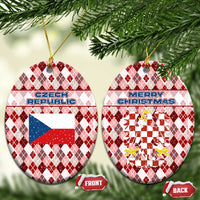 Czech Republic Christmas Ceramic Ornament with Red-White Checkered Design, Double-Tailed Lion, and Festive Motif - Wonder Print Shop