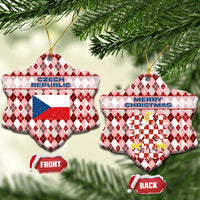 Czech Republic Christmas Ceramic Ornament with Red-White Checkered Design, Double-Tailed Lion, and Festive Motif - Wonder Print Shop