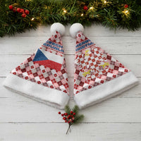 Czech Republic Christmas Santa Hat with Red-White Checkered Design, Double-Tailed Lion, and Festive Motif - Wonder Print Shop