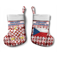 Czech Republic Christmas Stocking with Red-White Checkered Design, Double-Tailed Lion, and Festive Motif - Wonder Print Shop