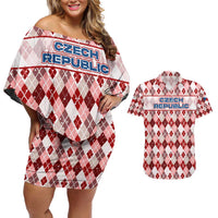 Czech Republic Christmas Couples Matching Off Shoulder Short Dress and Hawaiian Shirt with Red-White Checkered Design, Double-Tailed Lion, and Festive Motif - Wonder Print Shop