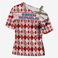 Czech Republic Christmas Cross Shoulder Shirt with Red-White Checkered Design, Double-Tailed Lion, and Festive Motif - Wonder Print Shop
