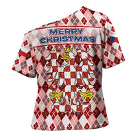 Czech Republic Christmas Cross Shoulder Shirt with Red-White Checkered Design, Double-Tailed Lion, and Festive Motif - Wonder Print Shop